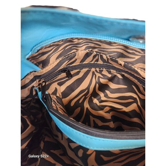 Diophy Zebra Print & Turquoise Shoulder Purse Bag With Studded Details - Picture 14 of 14